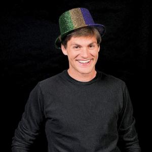 Fun Express Mardi Gras Glitter Top Hat – Set of 12 Party Hats