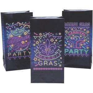 Fun Express Mardi Gras Paper Treat Bag – Party Supplies – 12 Pieces