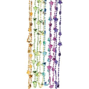 Fun Express Metallic Neon Star Mardi Gras Bead Necklaces – 48 Pieces