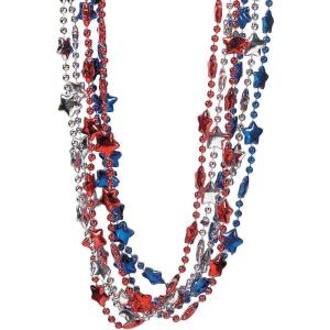 Fun Express Metallic Patriotic Star Necklaces (4dz) for Fourth of July – Jewelry – Mardi Gras Beads – Mot Shaped – Fourth of July – 48 Pieces
