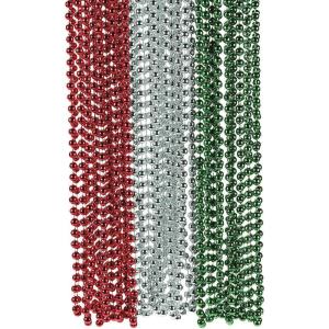 Fun Express Round Beads Necklaces – Festive Jewelry for Christmas & Mardi Gras – Red, Green & Silver Bead – Holiday Party Accessories – 48-Piece