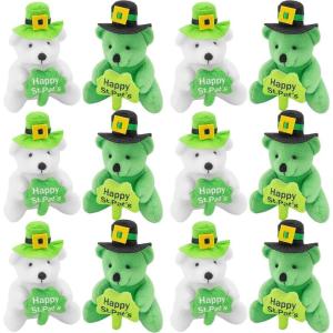 Fun Express St. Patrick’s Day Stuffed Animal Bears Holding Shamrocks – 12 Plush Toys
