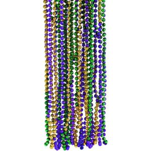 Fun Express Tri Color Metallic Mardi Gras Beads in Green, Purple and Gold (Set of 48) 30 inch Necklace on a Breakaway Cord, Great for Parades, Birthdays and Other Events