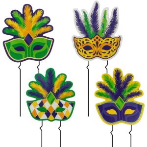 Mardi Gras Yard Signs – 4 Pieces, 16 x 18-20 Inch Corrugated Plastic with Metal Stakes