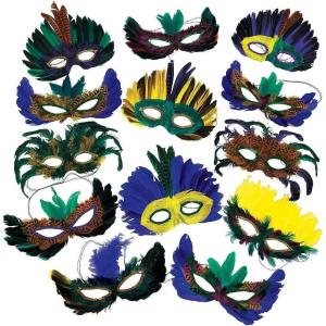 Oriental Trading 12-Piece Assorted Colorful Mardi Gras Masks – 11.75″. x 7.74″ | Multicolor Feather Design Mardi Gras Mask, Perfect Masks for Masquerade Party, Party Supplies & Party Favors