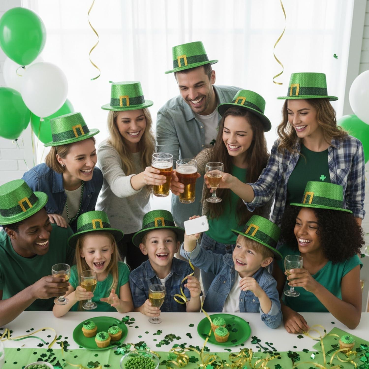 image:imageFun Express Green Glitter Top Hats for St Patricks Day Apparel Accessories Hats Party Hats St Patricks Day 12 Pieces