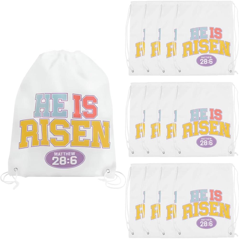 image:imageFun Express 14 X 18 Large Religious Easter He Is Risen Polyester Drawstring Backpacks  12 Pieces