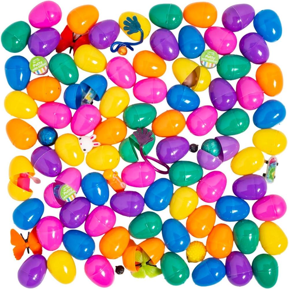 image:imageFun Express 2 12 Bulk 100 Pc Bright Color ToyFilled Plastic Easter Eggs Great for Neighborhood Church and School Easter Egg Hunts