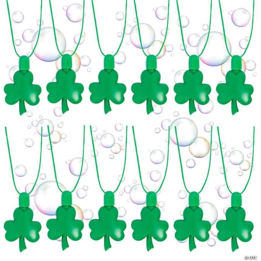 image:imageFun Express 2 34 St Patricks Day ShamrockShaped Plastic Bubble Bottle Breakaway Necklaces 12 Pieces