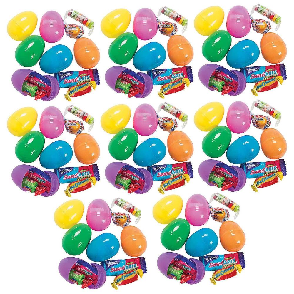 image:imageFun Express Bulk Candy Prefilled Easter Eggs Bright Colors Plastic Stuffed with Candy Easter Egg Hunt Supplies 144 Pieces