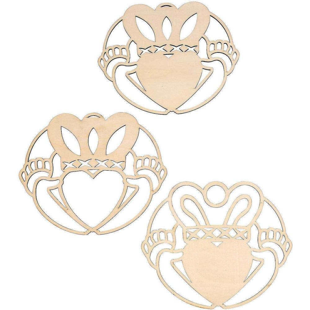 image:imageFun Express DIY Wood Claddagh Unfinished Wood Claddagh Hearts for Kids Crafts St Patricks Day Decorations amp Creative Home Activities Perfect for Customizing with Paint Markers amp More 3 Pieces