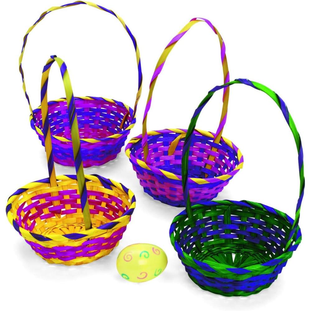 image:imageFun Express MultiColored Bamboo Round Baskets for Easter  Decorative Storage Containers Party Supplies Craft Organizers Easter Basket Fillers  Gifts Parties Decorations  Assorted Colors 12 Pieces