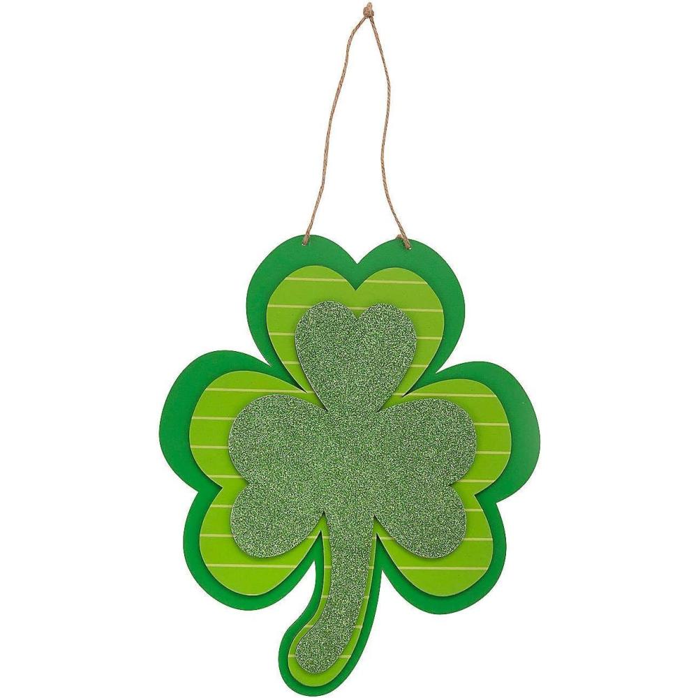 image:imageFun Express St Patricks Day Hanging Wooden Shamrock Rustic Home Decor St Patricks Day Parties Festive Green amp Natural Wood Finish Ideal Walls Doors Mantels Perfect for Celebrations 1 Piece