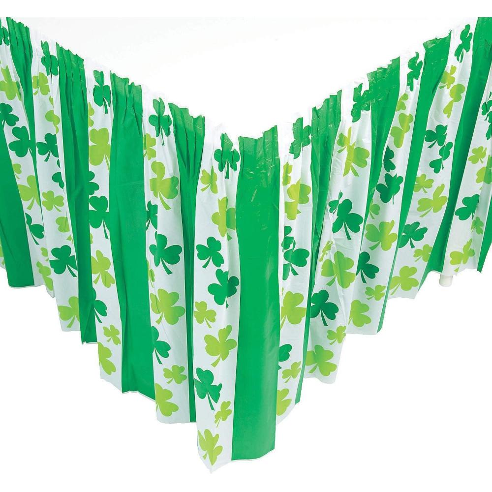image:imageFun Express St Patricks Day Table Skirt Festive Green amp Gold Shamrock Design for St Patricks Day Parties Gatherings and Celebrations Durable Easy to Setup Party Decor 1 Piece