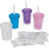 Fun Express DIY Easter Party Cups with Lids & Straws, Set of 12 Each Holds 6 oz, BPA Free Plastic, Crafts for Kids and Party Favors, Multi-Color