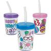 Fun Express DIY Easter Party Cups with Lids & Straws, Set of 12 Each Holds 6 oz, BPA Free Plastic, Crafts for Kids and Party Favors, Multi-Color