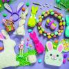 Fun Express Easter Bunny Decorations Set of 3 – Large 11.5 Inch Flocked Foam Figurines in Pink Blue Yellow | Spring Tabletop Centerpiece for Home Mantel Holiday Decor | Colorful Easter Rabbit Set
