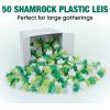 Fun Express St. Patrick’s Day Green & White Shamrock Plastic Leis 3 Ft – Irish Party Favor Necklaces for Parades, Classroom Events & Giveaways, 50 Count