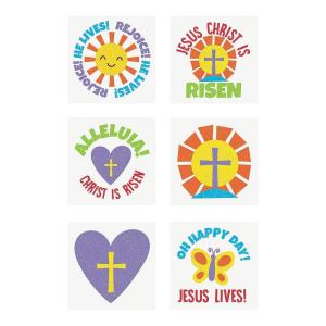 Fun Express – He Lives Glitter Tattoo Asst for Easter – Apparel Accessories – Temporary Tattoos – Glitter Tattoos – Easter – 72 Pieces