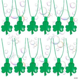 Fun Express 2 3/4″ St. Patrick’s Day Shamrock-Shaped Plastic Bubble Bottle Breakaway Necklaces – 12 Pieces