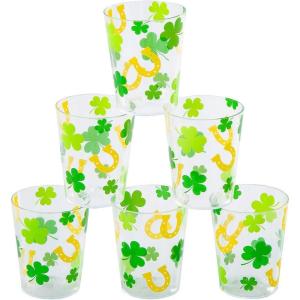 Fun Express 24 Pieces St. Patrick’s Day Shamrocks & Horseshoes Shot Glasses, Holds 2 oz, BPA Free Plastic, Party Supplies, Multi-Color