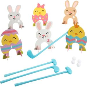 Fun Express 26 Pieces Easter Bunny & Chicks Indoor or Outdoor Mini Golf Game for 4