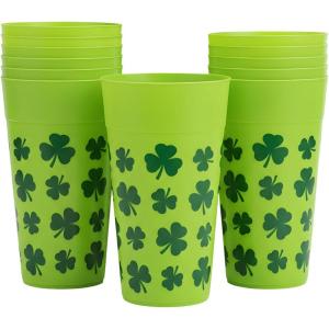 Fun Express 6 3/4″ 30 oz. St. Patrick’s Day Shamrock Reusable Plastic Tumblers – 12 Pieces