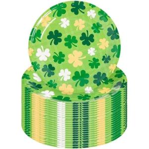 Fun Express 7 1/4″ St. Patrick’s Day Shamrocks Disposable Paper Dessert Plates – 24 Count