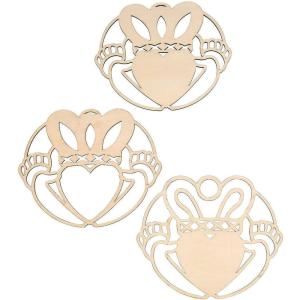 Fun Express DIY Wood Claddagh – Unfinished Wood Claddagh Hearts for Kids Crafts St. Patrick’s Day Decorations & Creative Home Activities – Perfect for Customizing with Paint Markers & More – 3 Pieces