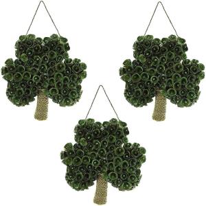 Fun Express Shamrock-Shaped Wreaths – Festive St. Patrick’s Day Home Decor for Doors Walls and Mantels – Ideal for Parties Celebrations and Seasonal Decorating Vibrant Green Color – 3 Pieces
