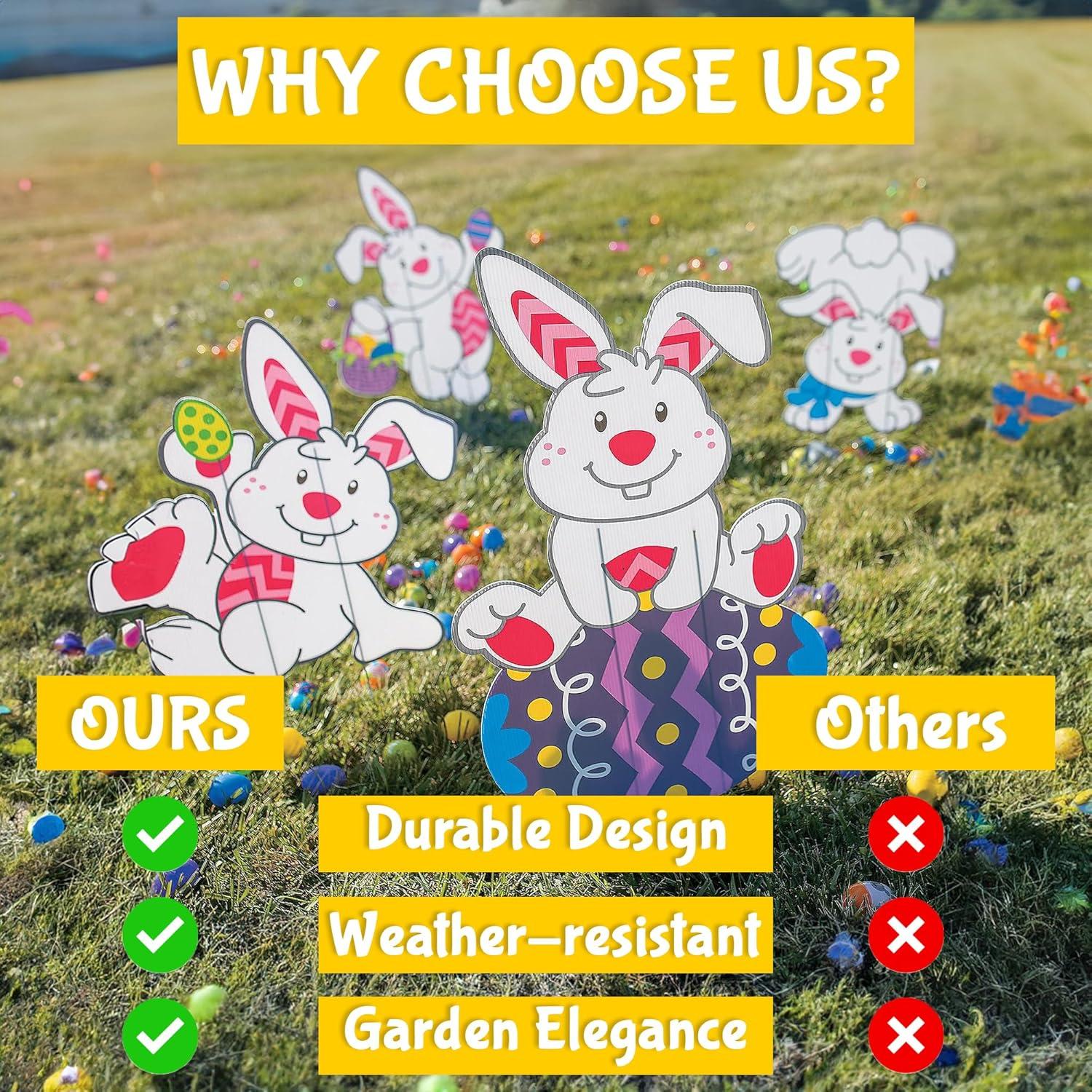 image:imageFun Express 4 Pieces 20x28 Large Tumbling Easter Bunny Yard Signs Decorations with Stakes White Weather Resistant Corrugated Plastic