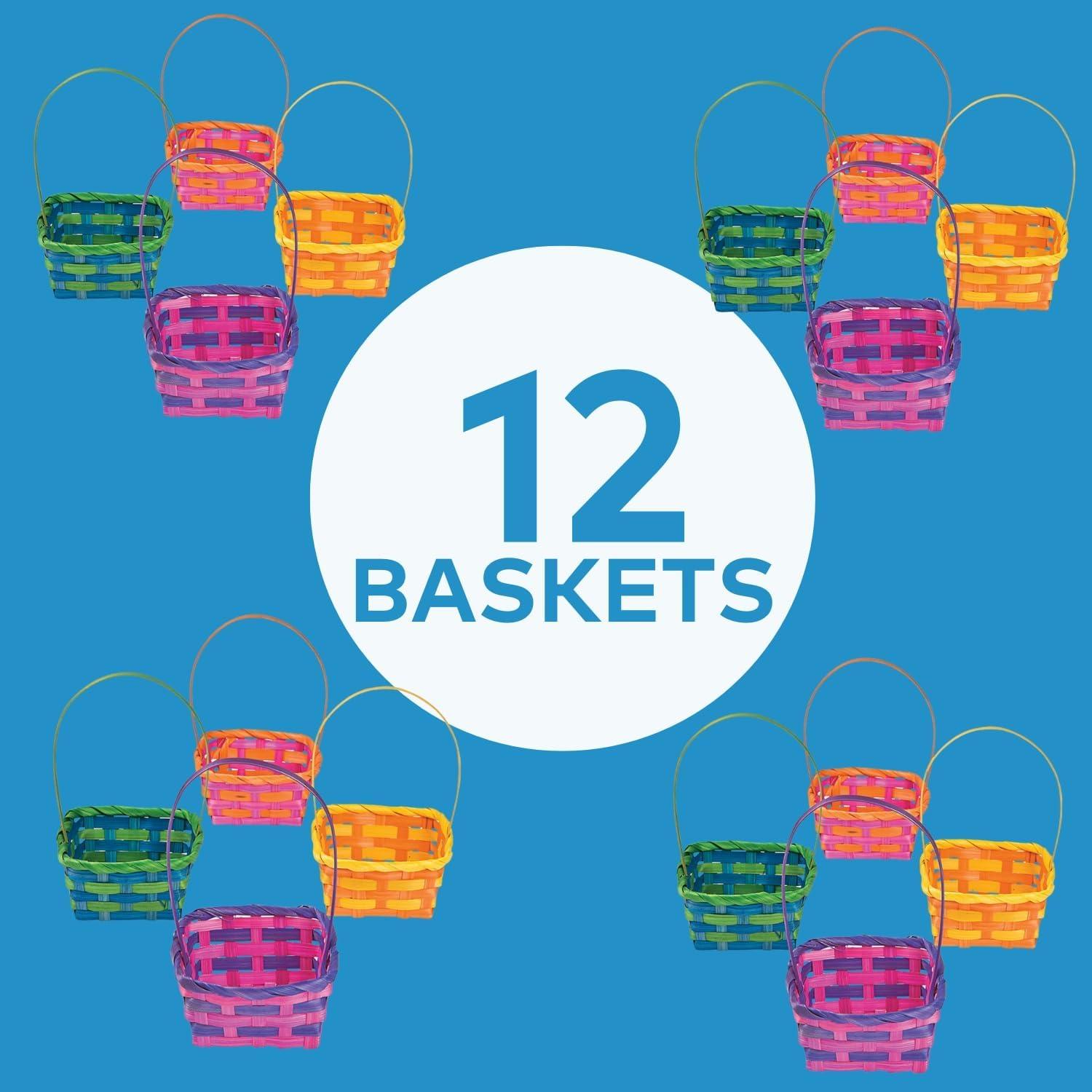 image:imageFun Express Easter Basket Bulk 12 Pack Small Square Bamboo Easter Baskets for Kids Colorful Decorative Mini Baskets for Easter Egg Hunt Classroom Parties amp Spring Celebrations 35x35x3 Inch