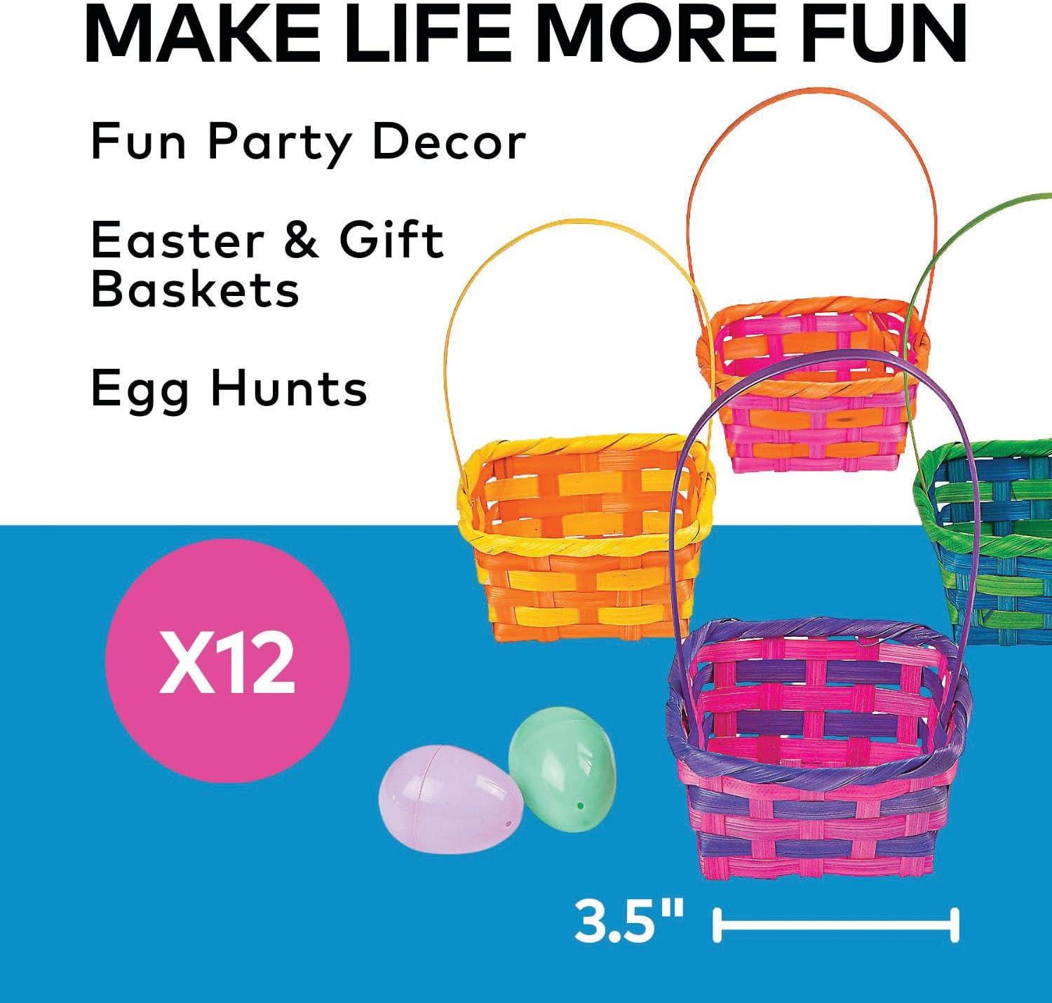 image:imageFun Express Easter Basket Bulk 12 Pack Small Square Bamboo Easter Baskets for Kids Colorful Decorative Mini Baskets for Easter Egg Hunt Classroom Parties amp Spring Celebrations 35x35x3 Inch