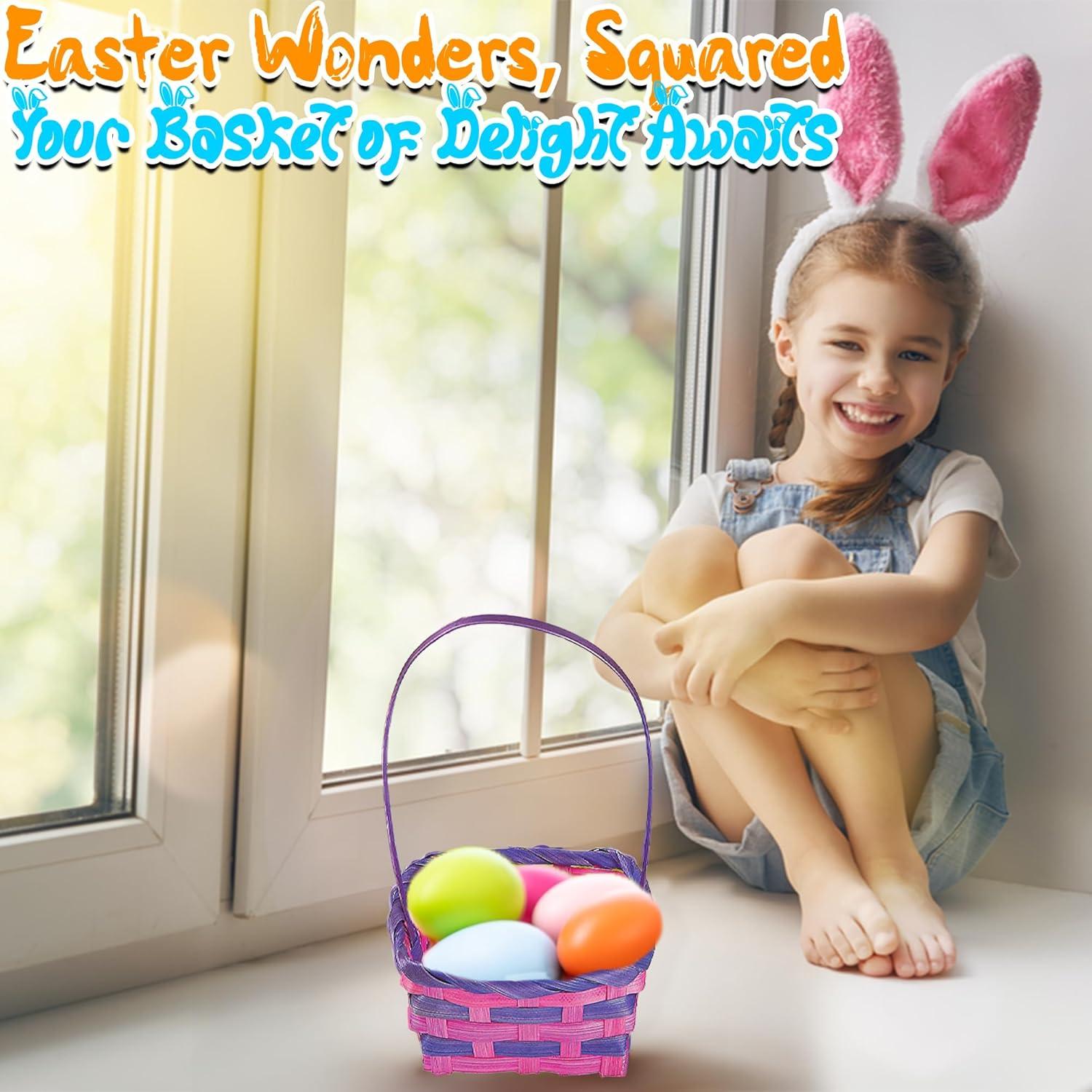 image:imageFun Express Easter Basket Bulk 12 Pack Small Square Bamboo Easter Baskets for Kids Colorful Decorative Mini Baskets for Easter Egg Hunt Classroom Parties amp Spring Celebrations 35x35x3 Inch