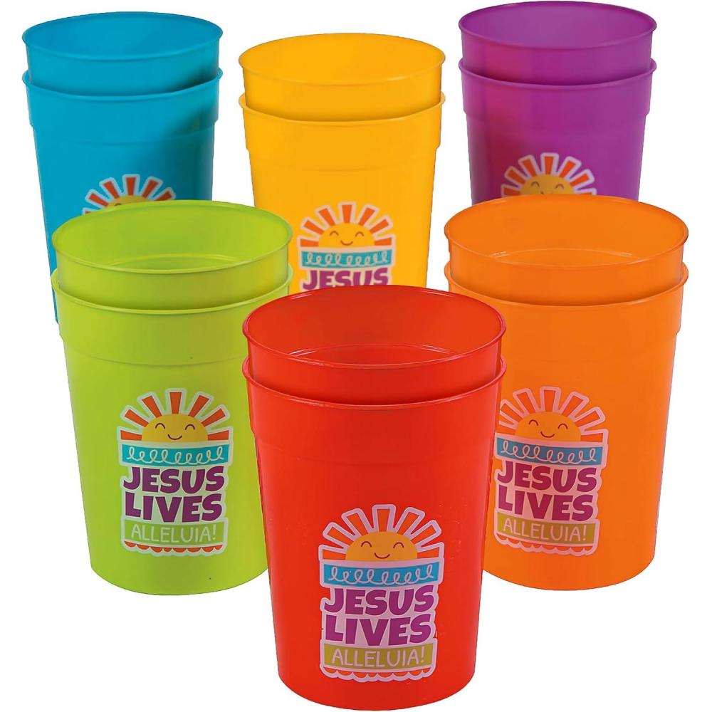 image:imageFun Express 12 Pieces JESUS LIVES Plastic Cups for Easter 10 Ounce BPA Free Plastic Drinkware Reusable for Easter Party Supplies MultiColor