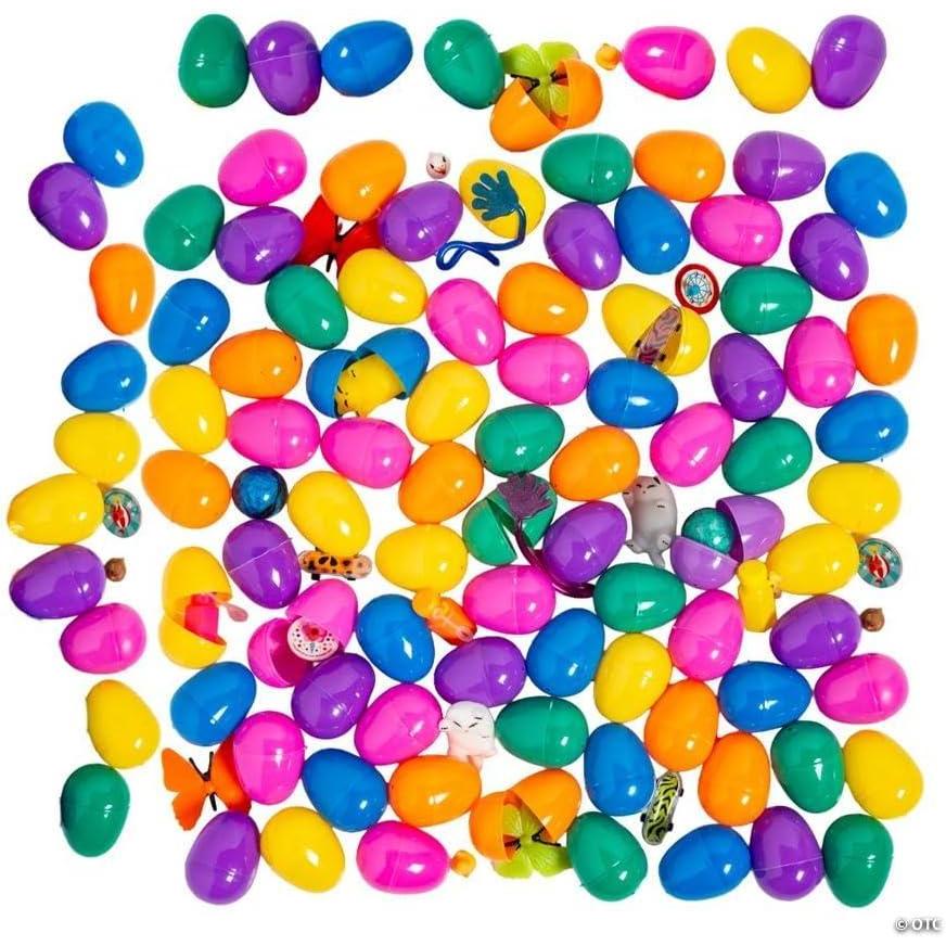 image:imageFun Express 2 12 Bulk 100 Pc Colorful ToyFilled Plastic Easter Eggs Ready To Hide For Easter Hunts Bunny Trunk Hops and Other Easter Events Church and School