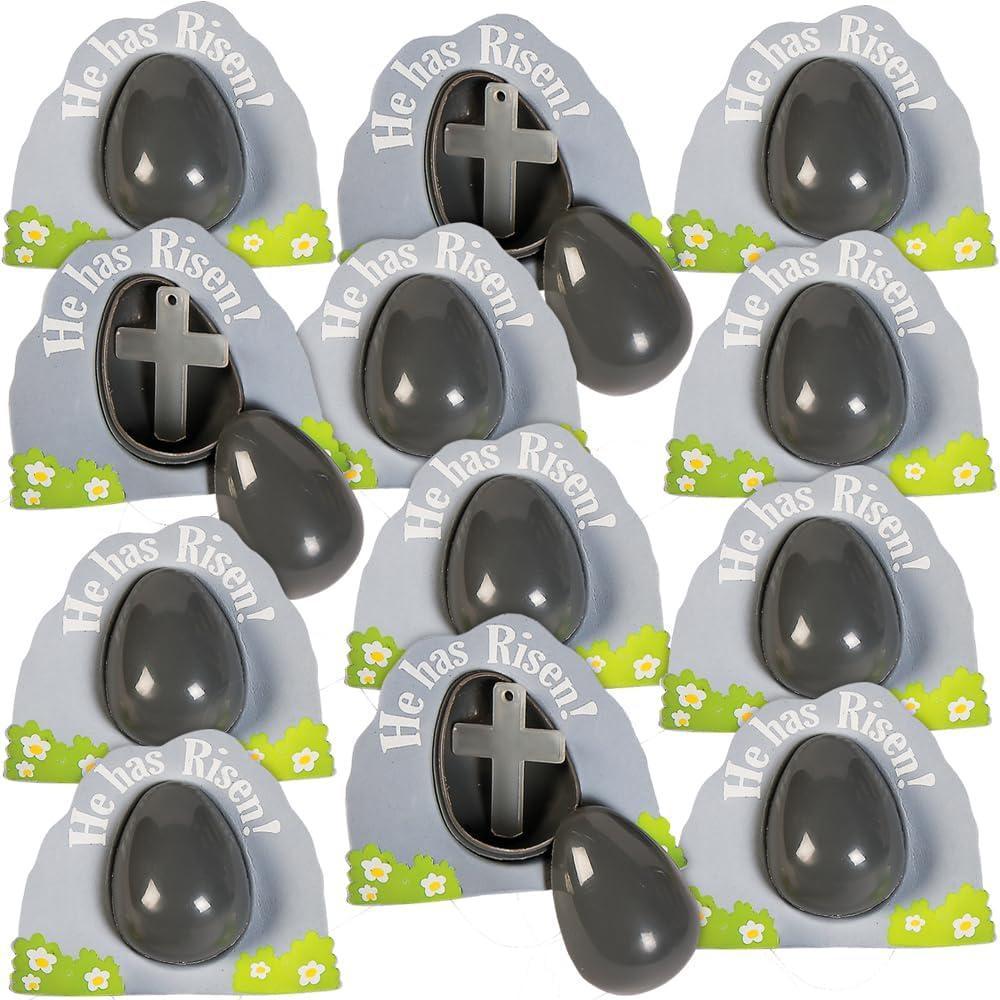 image:imageFun Express Glow in The Dark He Has Risen Tomb Plastic Easter Eggs with Cross 12 Eggs MultiColored Great for School and Church Easter Egg Hunts