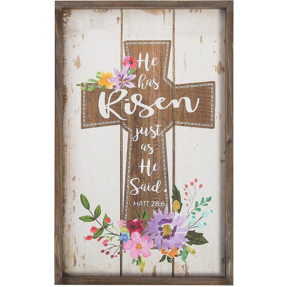 image:imageFun Express He Is Risen Farmhouse Style Easter Wall Sign  Wood 115 x 185 inch  Religious Home Decor