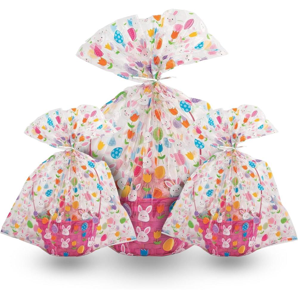 image:imageFun Express Jumbo Cellophane Bags for Gift Baskets  Set of 12 Cellophane Bags for All Your Easter Needs  Elevate Your Gift Presentation with Style  Secure Your Baskets Easter Elegance