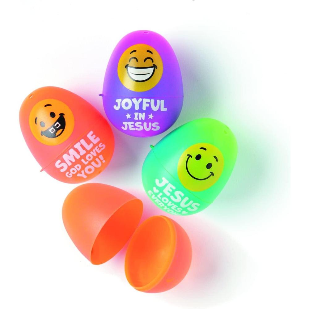 image:imageFun Express Religious Smile Face Plastic Easter Eggs Theme Party Favor Decoration Perfect for Easter Egg Hunt Easter Eggs Birthday Party Favors Classroom Prize Supplies Toy