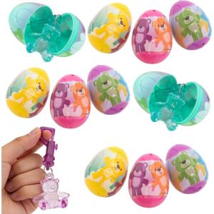Fun Express 2 1/4″ Teddy Bear Backpack Clip Keychain-Filled Plastic Easter Eggs – 12 Pieces
