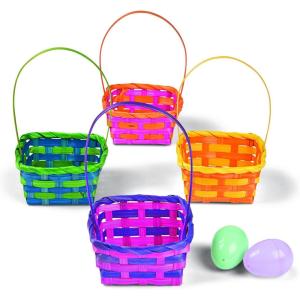 Fun Express Easter Basket Bulk 12 Pack – Small Square Bamboo Easter Baskets for Kids | Colorful Decorative Mini Baskets for Easter Egg Hunt, Classroom Parties & Spring Celebrations | 3.5×3.5×3 Inch