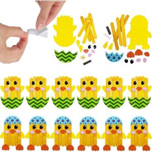 Fun Express Easter Chick Craft Stick Magnet Craft Kit – Makes 12