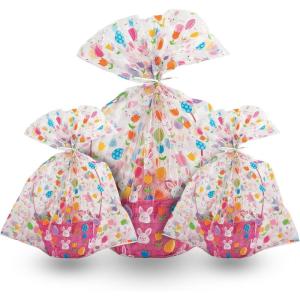 Fun Express Jumbo Cellophane Bags for Gift Baskets – Set of 12 Cellophane Bags for All Your Easter Needs – Elevate Your Gift Presentation with Style – Secure Your Baskets, Easter Elegance