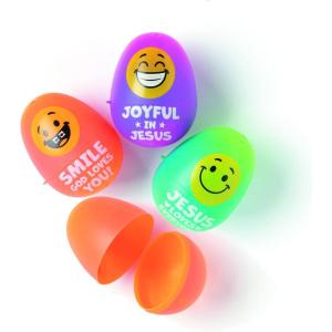 Fun Express Religious Smile Face Plastic Easter Eggs – Theme Party Favor Decoration – Perfect for Easter Egg Hunt – Easter Eggs Birthday Party Favors – Classroom Prize Supplies Toy