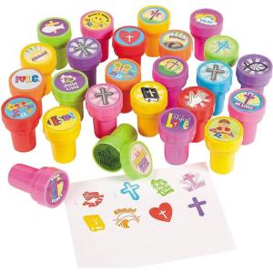 Fun Express Stamps for Kids Religious Stamper Set of 50 – Christian Gifts for Kids & Stampers for Teachers | Sunday School Supplies, Christian Party Favors & Easter Basket Stuffers for Classroom Use