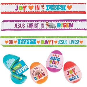 He Lives Slap Bracelet Filled Easter Eggs (24 eggs) Religious Easter Party Supplies