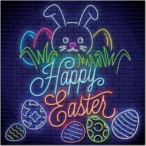 Neon Light Easter Backdrop Banner – Great for Easter Party Scene Setters and Photo Booths – Easter Egg Hunts