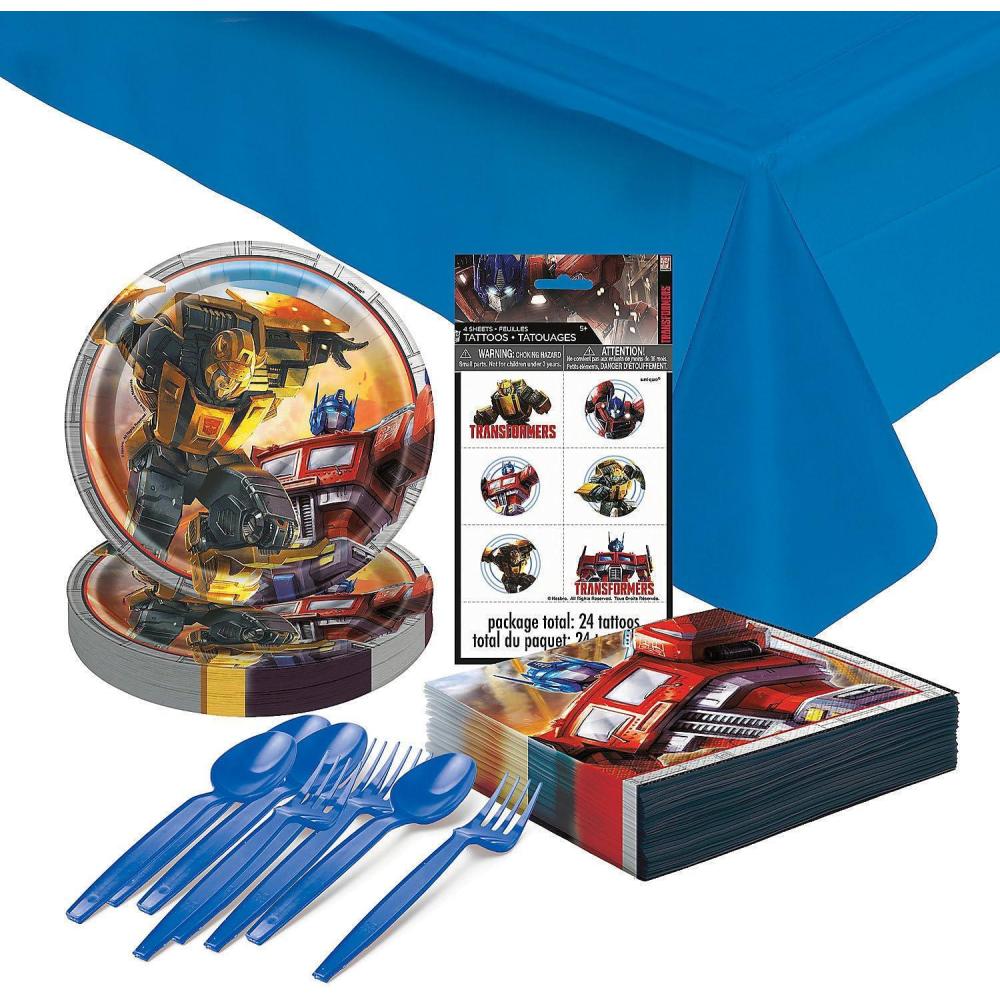 image:image131 Piece Action Movie Robots Party Disposable Tableware Kit For 24 Guests Includes Plates Napkins Silverware Tattoos and Tablecloth Great for Birthdays