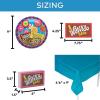 81 Piece Candy Factory Party Disposable Tableware Kit For 24 Guests, Includes Plates, Napkins, Treat Box and Tablecloth